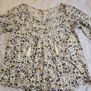 Mossimo Supply Co. Floral Tunic - Cream, Brown, Yellow